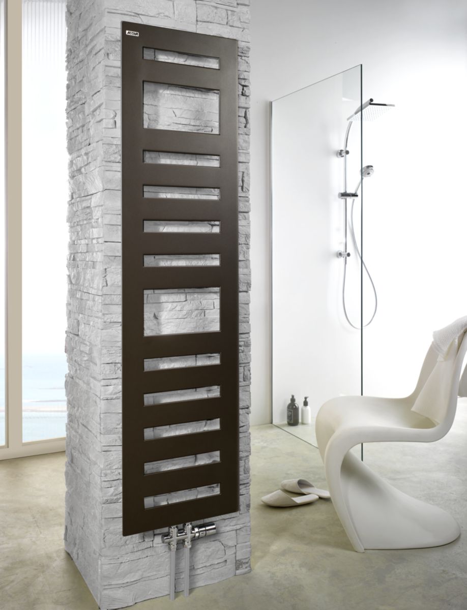 Sèche-serviettes Karena Spa eau chaude puissance 561W (dT50), hauteur 1225 mm, largeur 500 mm, raccordement par le bas, entraxe 50 mm centré, Aller/Retour réversible, couleur Réf. SV-120-050C