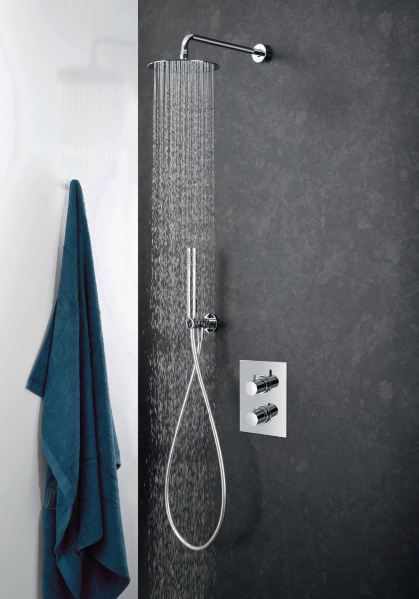 Thermostatique douche Alterna Design chromé avec kit douchette, encastré vertical avec corps d'encastrement