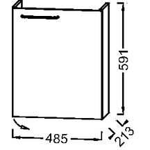 Meuble sous lave-mains. L48,5 x P21,3 x H59,1 cm. 1 porte à fermeture ralentie. Charnières à droite. A commander avec le lave-mains EGO112-56. Mélaminé brillant Blanc Réf. EB2581D-R9-N18