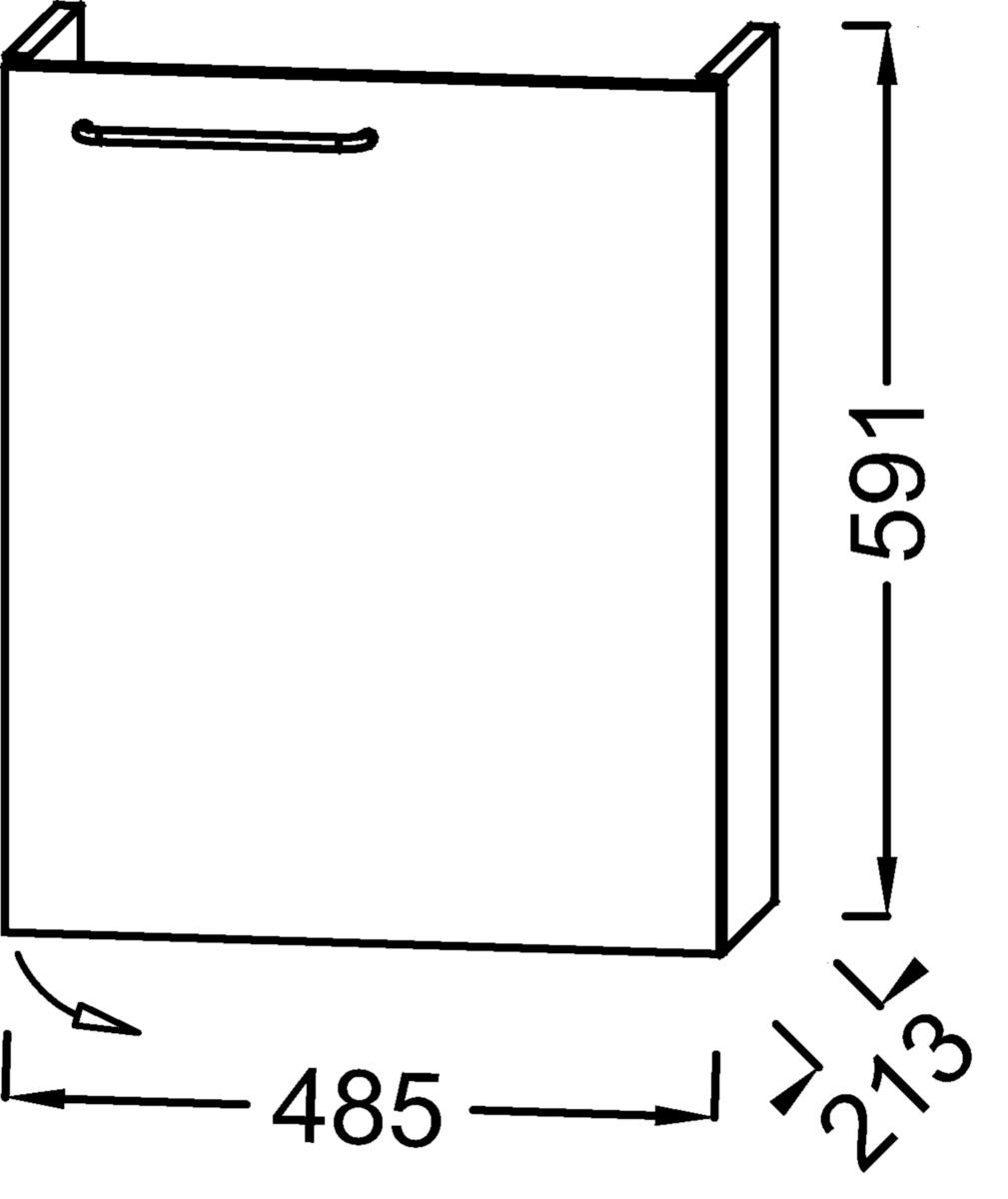 Meuble sous lave-mains. L48,5 x P21,3 x H59,1 cm. 1 porte à fermeture ralentie. Charnières à droite. A commander avec le lave-mains EGO112-56. Mélaminé brillant Blanc Réf. EB2581D-R9-N18