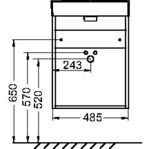 Meuble sous lave-mains. L48,5 x P21,3 x H59,1 cm. 1 porte à fermeture ralentie. Charnières à droite. A commander avec le lave-mains EGO112-56. Mélaminé brillant Blanc Réf. EB2581D-R9-N18