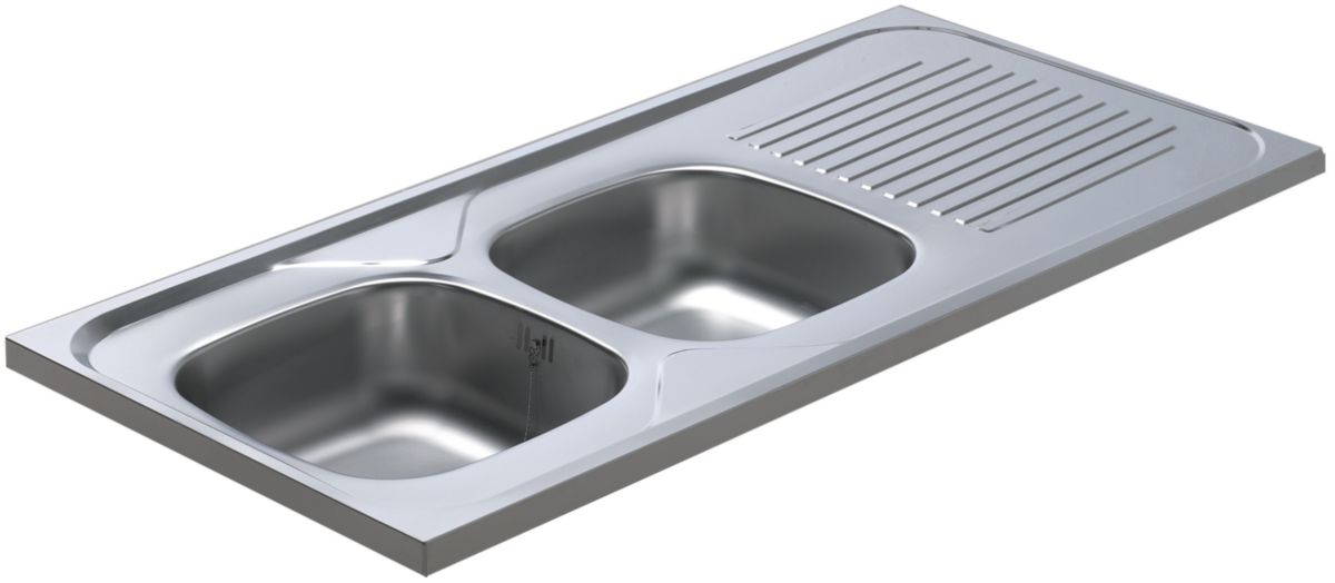 Moderna Obsolete Evier A Poser Lavelli Monobloc Nf En Inox Lisse Hauteur 3 Cm Dim 120x60 Cm 2 Cuves 1 Egouttoir Bonde Diametre 6 Cm Bouchon Plastique Et Vidage Manuel Inclus Cedeo