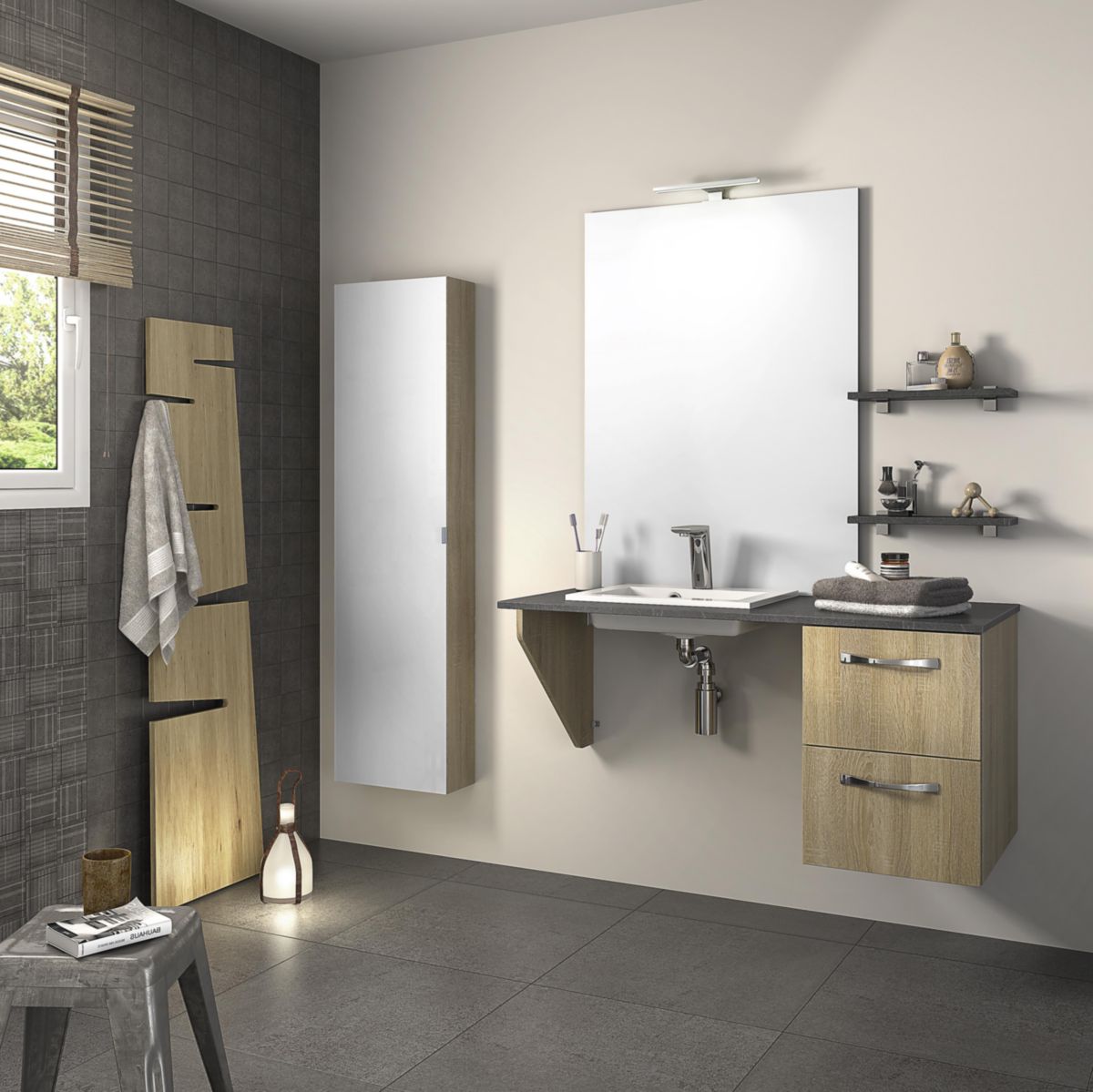 DELPHA Ensemble meuble ASTRAL 120 cm A vasque à droite façade blanc