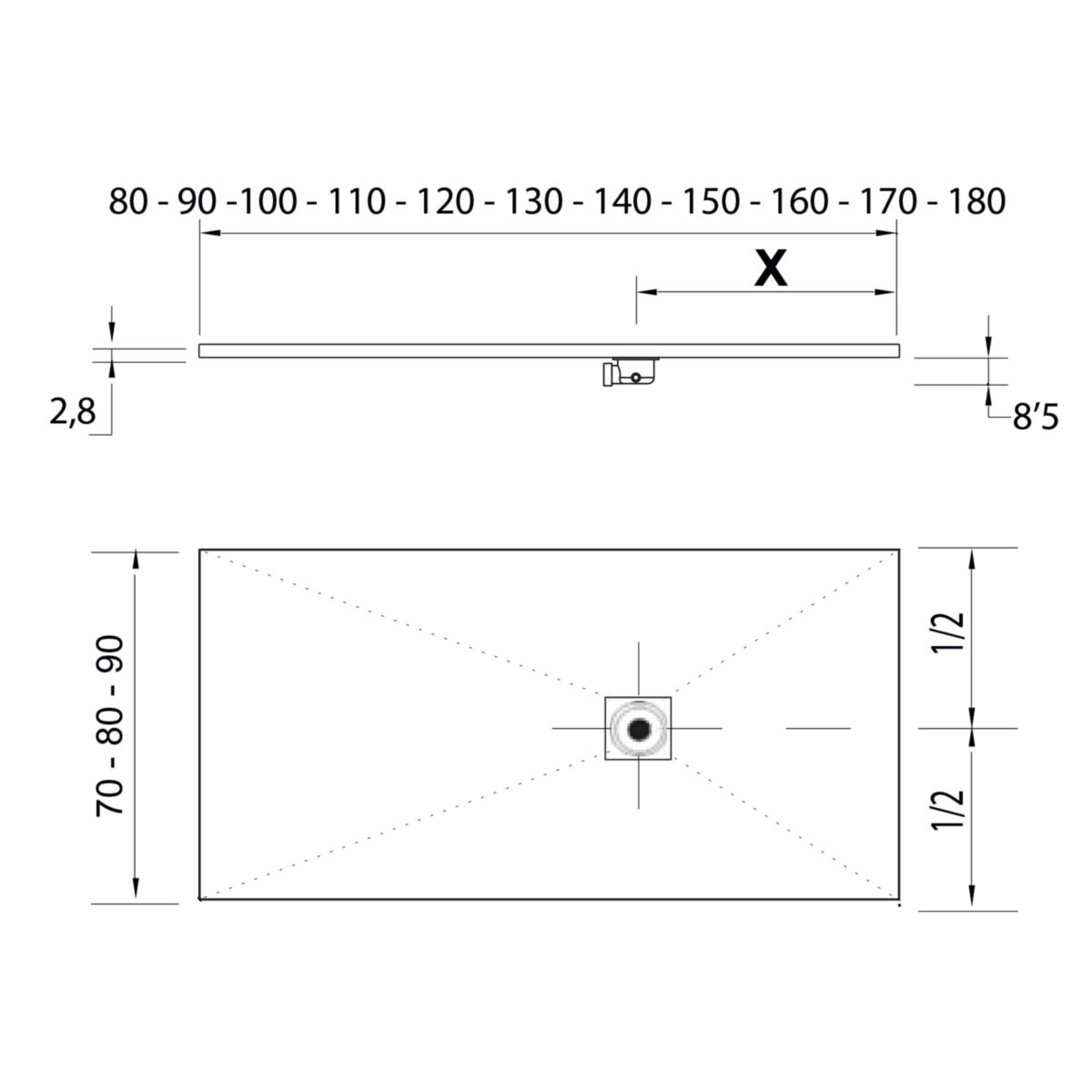 Receveur de douche RIOJA SABLE 700 x 1700 mm