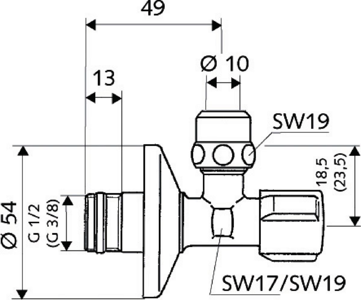 Robinet équerre à clapet machine à laver - M 15 x 21 - M 20 x 27 - Laiton