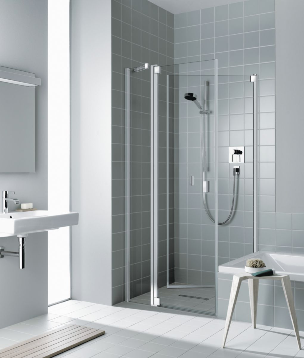 ROTH Paroi de douche Raya 90 x 200 porte pivotante avec élément fixe, pivots à gauche, élément