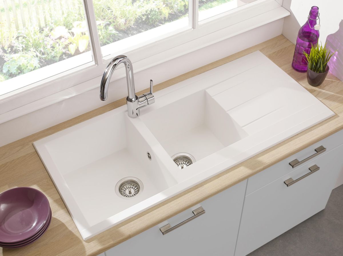 ALTERNA Evier Alterna Primeo à encastrer 2 cuves en synthèse blanc