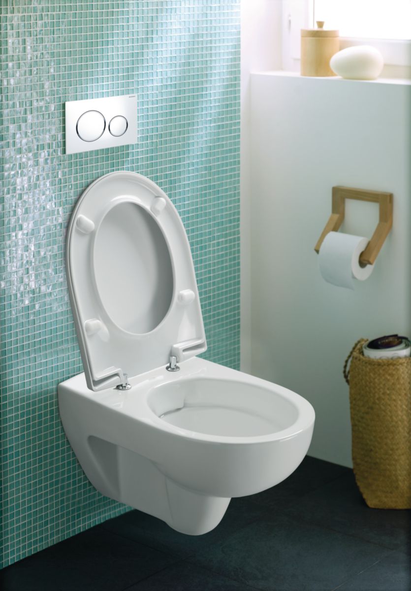 GEBERIT - Pack WC PRIMA RIMFREE suspendu avec abattant frein de chute Réf.  08398300000100