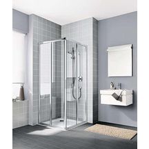 Demi accès d'angle coulissant gauche 2 éléments (1 coulissant et 1 fixe), CADA XS, largeur 1200 mm, hauteur 2000 mm, Profilé Argent POLI, Verre clair traité anticalcaire réf. CCE2L12020VPK