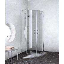 Paroi de douche 101 x 200 arrondie Liga, porte à 2 battants et éléments fixes, profilé argent mat verre clair Réf. 1403031998