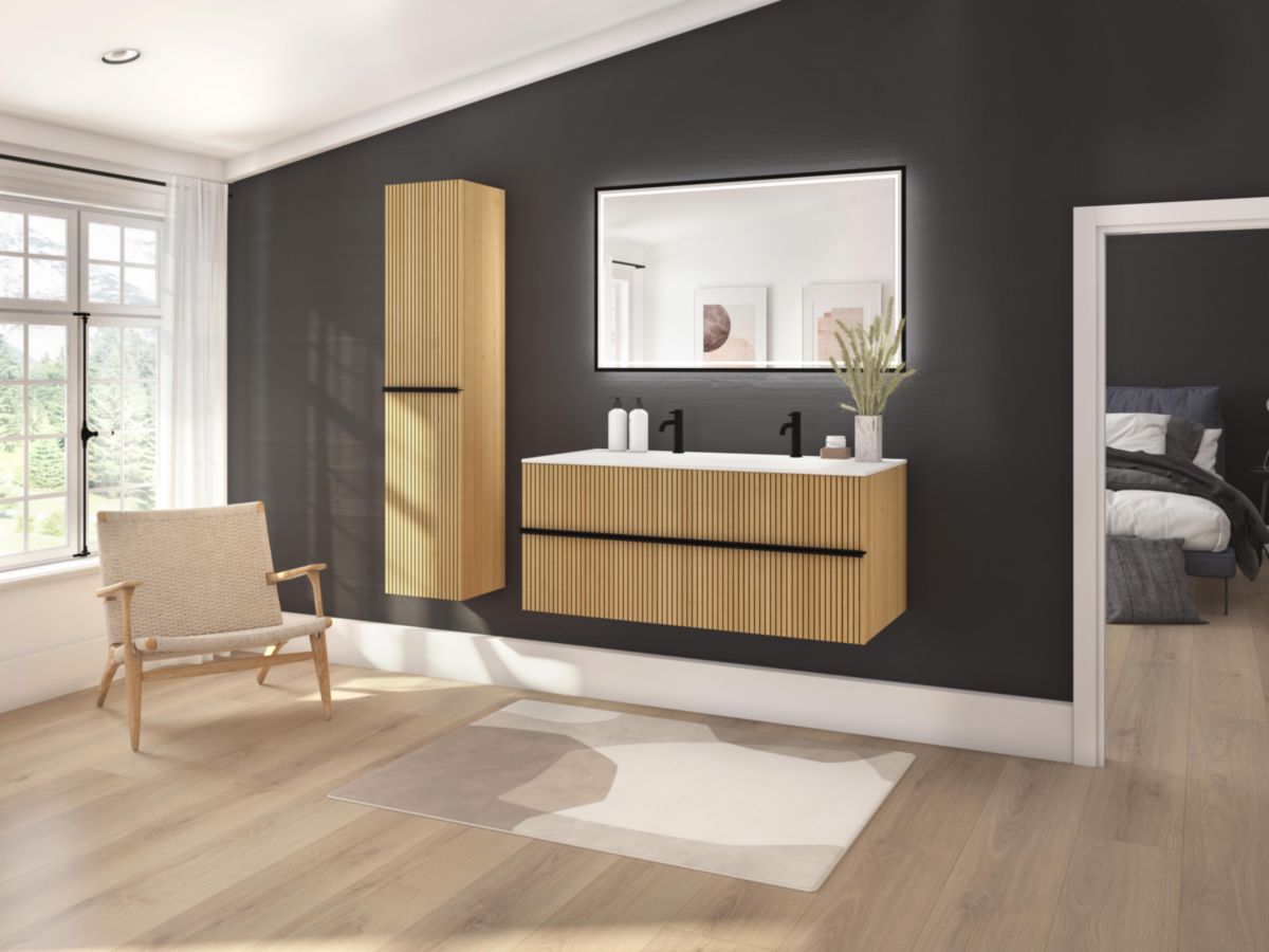 Miroir LED NARCISSE Cadre Noir L.120 cm - Classe II - IP44 - CE - Classe énergétique G Réf. 1746532