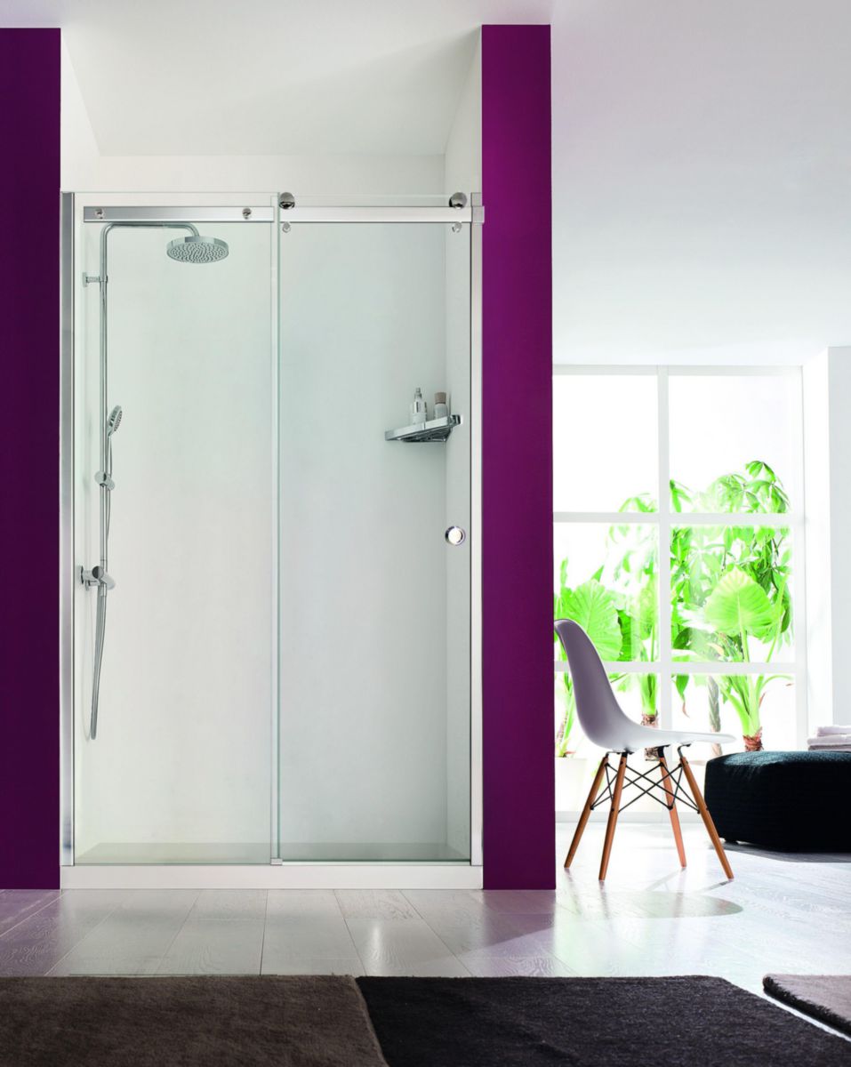 Pack porte de douche Coulissante blanc 120X185 cm + paroi de