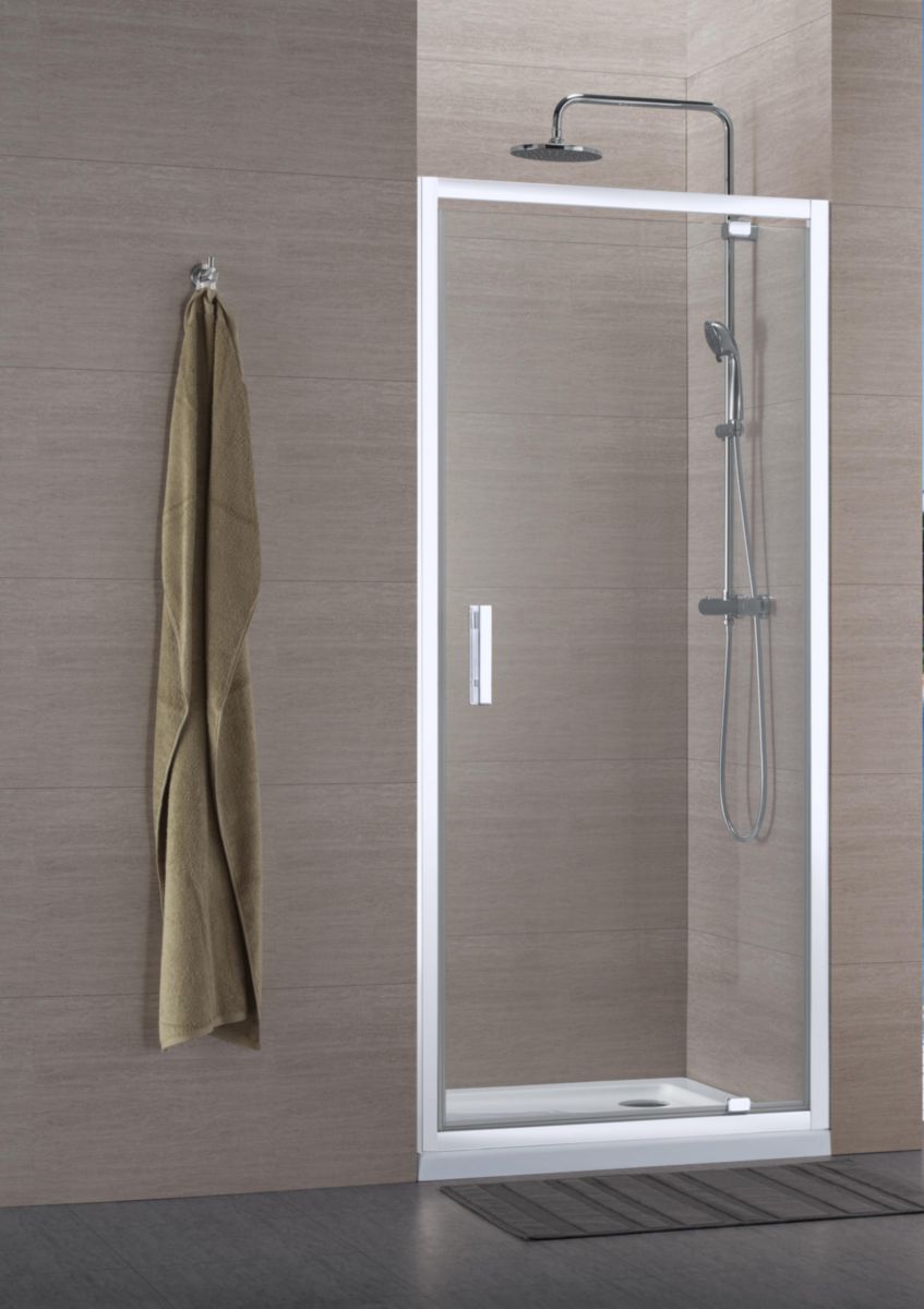 ALTERNA - Paroi de douche Alterna Concerto porte pivotante ouverture gain  de place 90 cm profilé blanc verre transparent