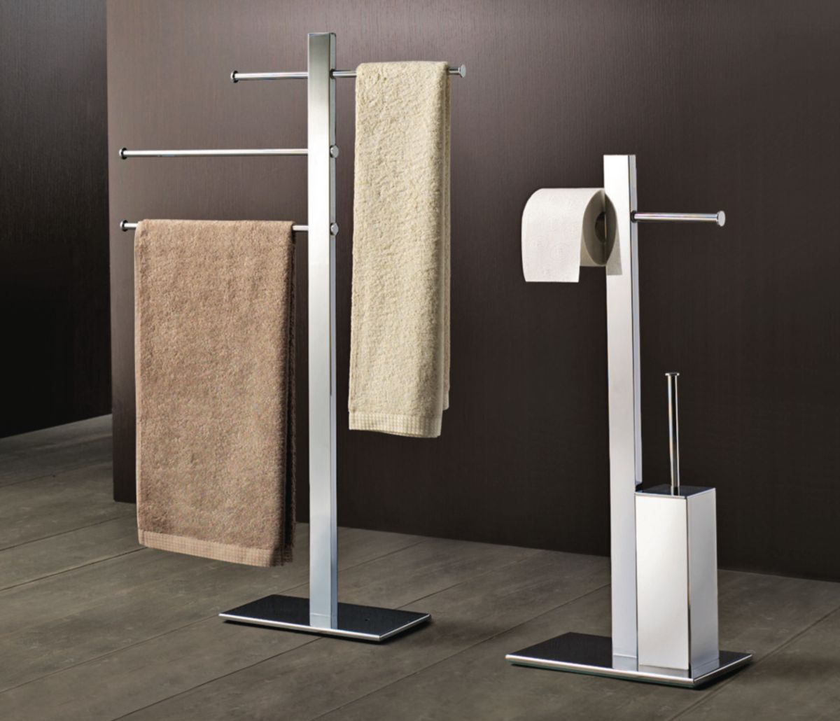 GEDY - Ensemble porte papier wc double et porte brosse wc sur pied bridge  chrome réf. 76321300000